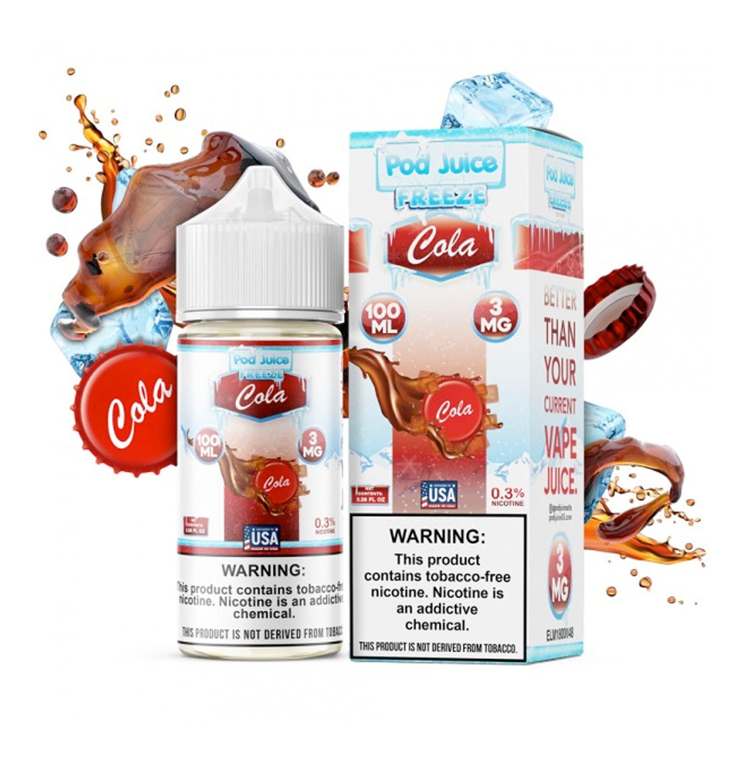 POD Juice E-Liquid nicotine - Cola Freeze - 6mg or 12mg - 100ml Bottle POD Juice E-Liquid nicotine - Cola Freeze - 6mg or 12mg - 100ml Bottle