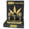 Clipper Metal Flint Lighter - Gold Cannabis Leaves Design